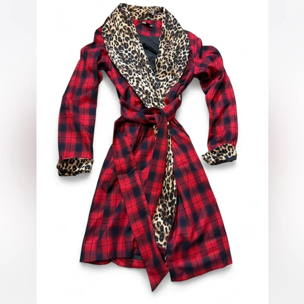 Plaid Leopard Contrast Coat - Picture 5 of 16